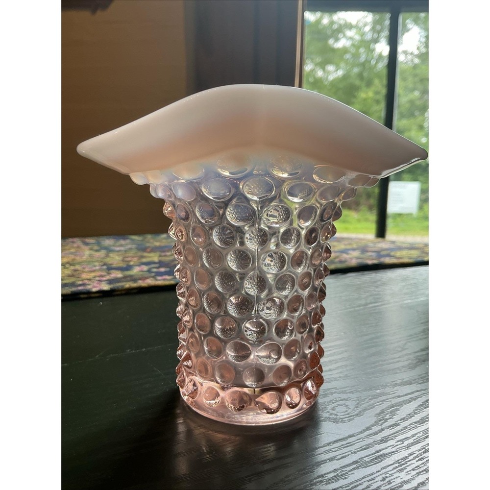 Vintage 5" Fenton Opalescent PINK Hobnail Glass Top Hat Vase